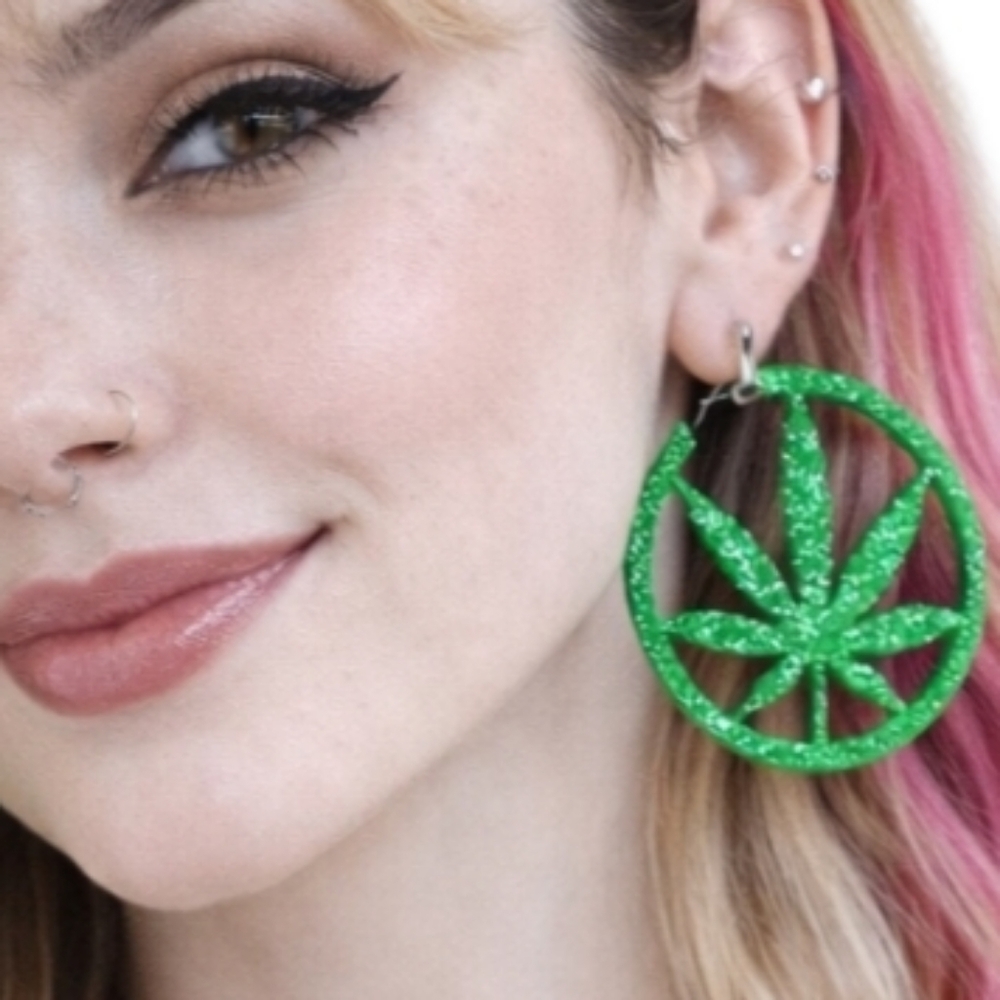 Glittery Mary Jane Earrings in Green - Picture 3 of 6